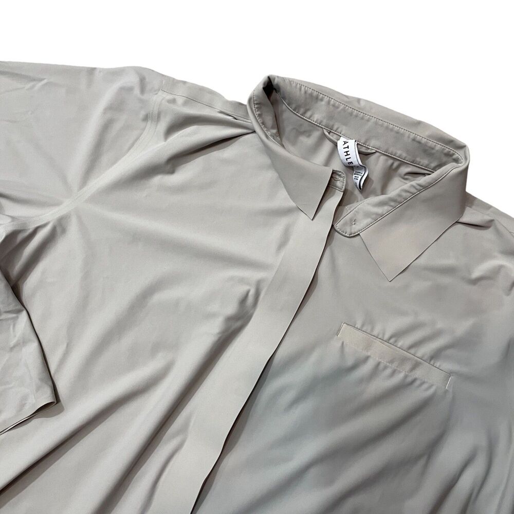 Athleta XL Blouse Button Up Long Sleeve Nylon Blend 2 Tone Grey